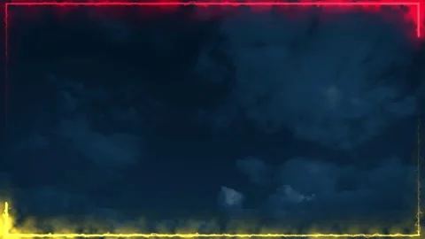 Animated neon frames with glowing edges surround a dark cloudy sky background Video stock 347081829