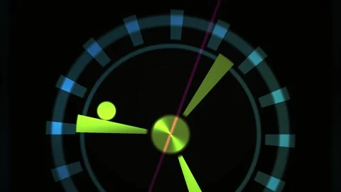Animated neon gauge with rotating pointers. Stock Footage 335347589