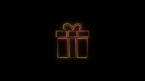 Animated a neon gift box glows against a black background, creating a festi.. Stock Footage 320178960