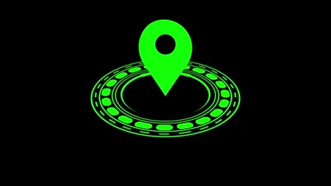 Animated neon green power button location pinpoint hud interface digital ma.. Stock Footage 317140691