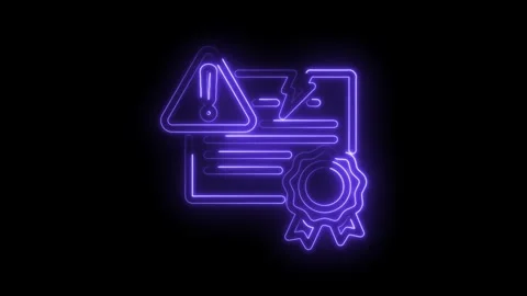 Animated neon icon of security breach with alert warning and document damage Stock Footage 330777841