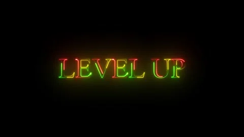 Animated neon level up text on Black background, concept animation. Stock Footage 332960076