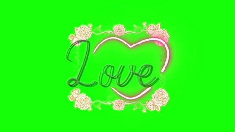 Animated neon love typography text with decorative floral frames on bright Видео 343839528