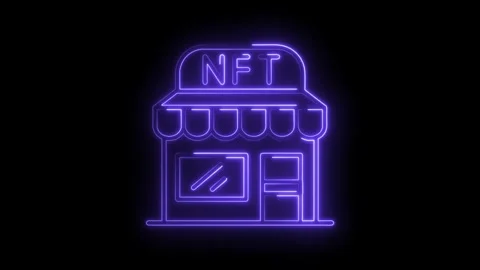 Animated neon nft storefront glowing in purple on black background for cryp.. Stock Footage 315958840