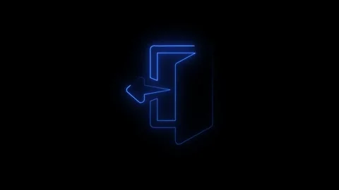 Animated neon outline of an open door in dark environment with copy space Stock Footage 346112155