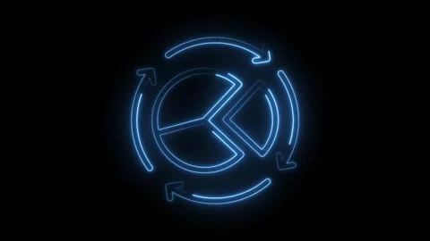 Animated neon pie chart with rotating arrows symbolizing cycle process on black Stock Footage 322961917