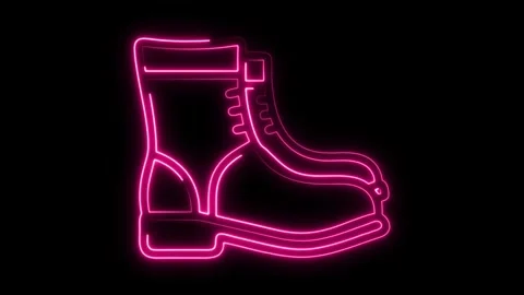 Animated neon pink work boot glows against black, perfect for safety gear ads or Stock Footage 321141446