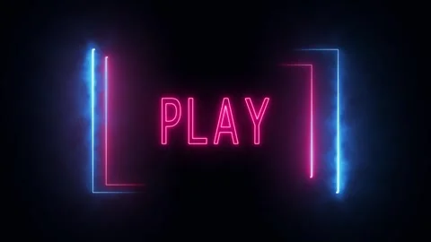 Animated neon play button pink blue glowing lines cinematic game trailer 4k.. Stock Footage 321445359