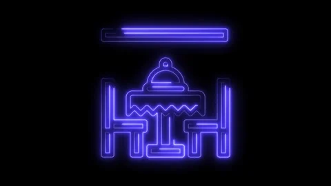 Animated neon restaurant table dinner service with cloche and chairs icon Stock Footage 322970543
