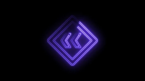 Animated neon rewind symbol with a geometric diamond border on black backgrou Stock Footage 314536264