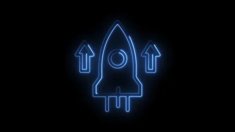 Animated neon rocket launching with upward arrows for startup business success Stock Footage 322961857