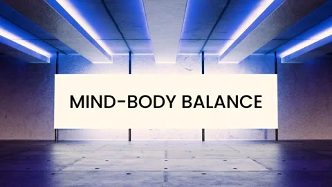 Animated neon screen with glowing “Mind-Body Balance” Stock-Footage 312544144