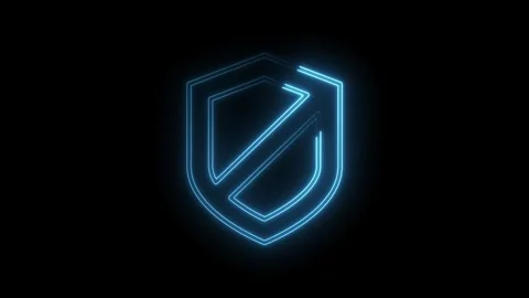 Animated neon security shield cybernetic protector glowing blue outline sym.. Stock Footage 314537959