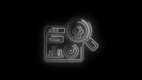 Animated neon seo data analytics search engine optimization on a black back.. Stock Footage 312307699