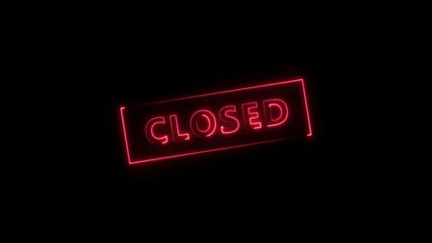 Animated neon sign displaying the text Closed against a dark black backgrou.. Stock Footage 323805448