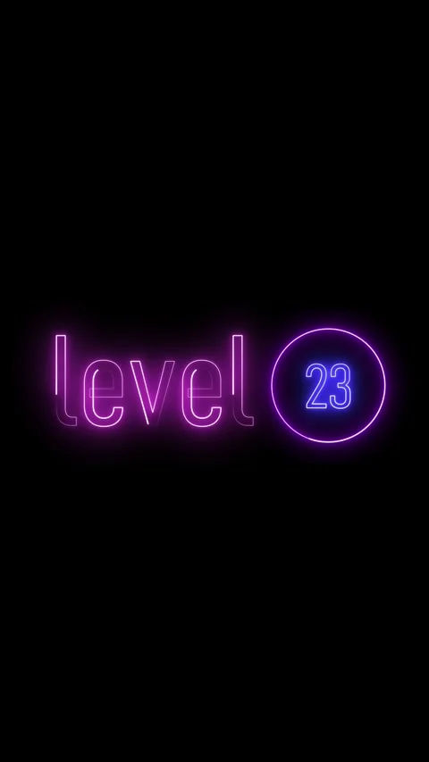 Animated neon sign highlighting level 23 gaming progress vertical video. Ne.. Stock Footage 314815246