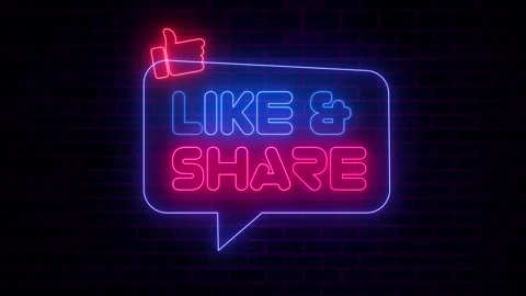 Animated Neon Speech Bubble with Like and Share on Brick Wall Background Stock Footage 315617059