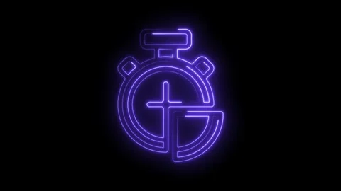 Animated neon stopwatch timer countdown on black background fast time limit Stock Footage 330777628