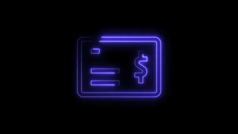 Animated neon style check outline with dollar sign on black background for .. Stock Footage 312447281
