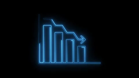 Animated neon style decreasing bar graph symbol on black background represe.. Stock Footage 308901688