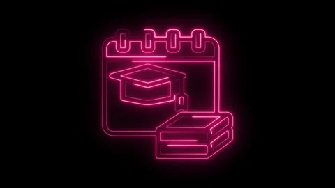 Animated neon style graduation date concept with calendar and books on blac.. Stock Footage 346007661