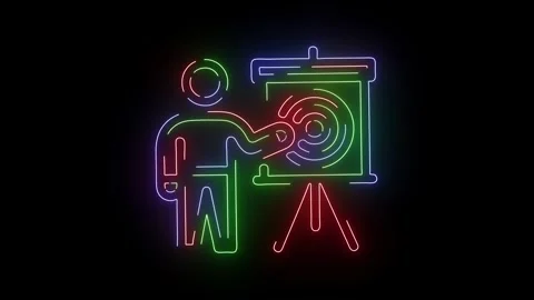 Animated neon style presentation stock footage of a person presenting on a displ Stock Footage 317925980
