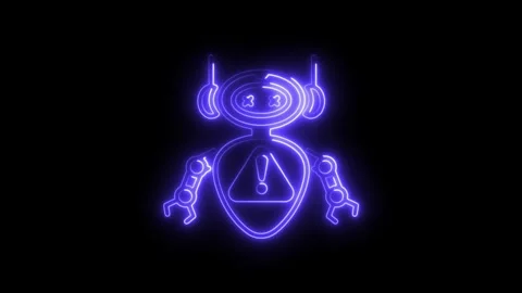 Animated neon style robot error display on dark background Stock Footage 308191086