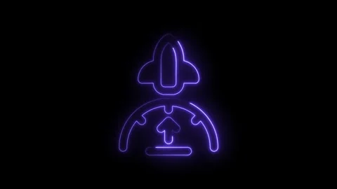 Animated neon style rocket launching icon on black background seamless loop Stock Footage 322959515