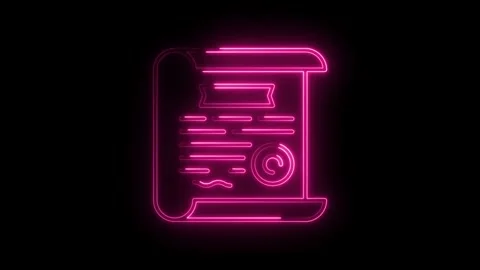 Animated neon style scroll document glowing pink isolated on black background Stock Footage 314537792