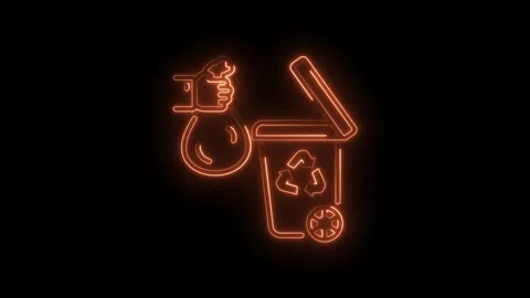Animated neon style waste management concept representing recycling process on Stock Footage 322995563