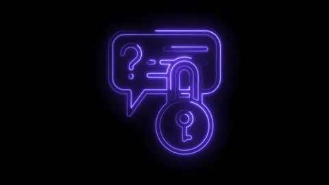 Animated neon symbol of secure conversation question mark chat bubble locke.. Stock Footage 312311488