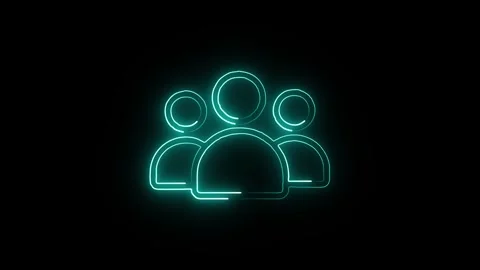 Animated neon team icon with three people symbol glowing on dark background.. Stock Footage 345548184