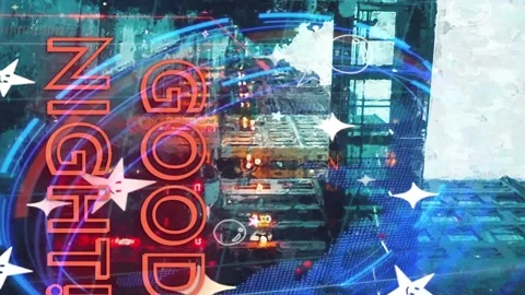 Animated neon text "Good night" on the background of the night street with an Stock Footage 201091937