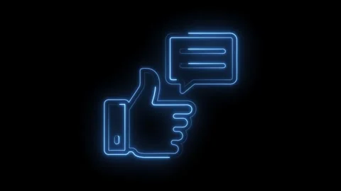 Animated neon thumbs up and comment box icon for social media engagement Stock Footage 322984450