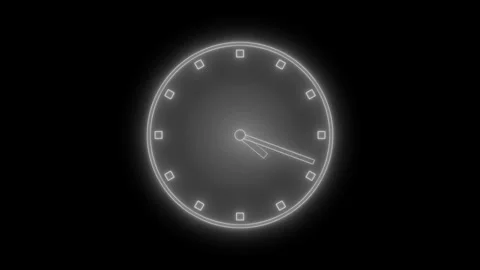 Animated Neon Timer Analog Clock Countdown with Minimalist Motion Stock Footage 308045678