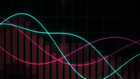 Animated Neon Trend Lines and Bar Chart Pulses on Dark Grid for Finance Ana.. Stock Footage 344719528