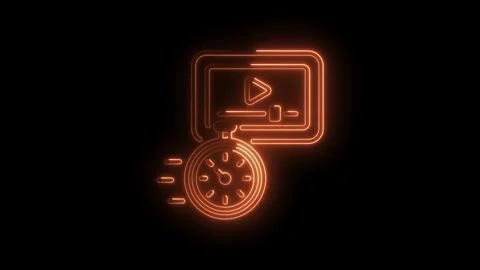 Animated neon video playback with countdown timer icon on a black background Video stock 330778333