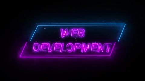 Animated neon web development sign glowing purple blue for digital software.. Stock Footage 313468700