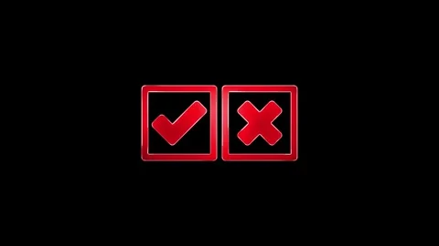 Animated neon yes or no on black background. animation of a check mark or cro Stock Footage 299566316