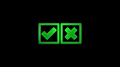 Animated neon yes or no on black background. animation of a check mark or cro Stock Footage 299566340