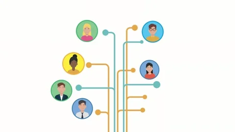 Animated network connection chart with diverse team avatars appearing on ab.. Stock Footage 339047300