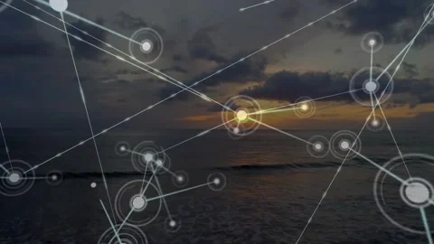 Animated network hub brightening and extending lines spawning nodes over Stock Footage 334036434