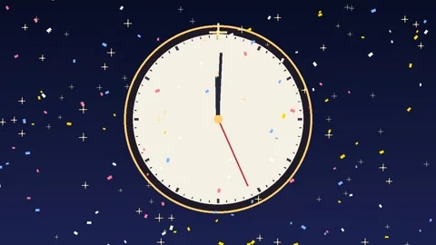 Animated New Year Clock Counting Down With Confetti Background 스톡 동영상 347813986
