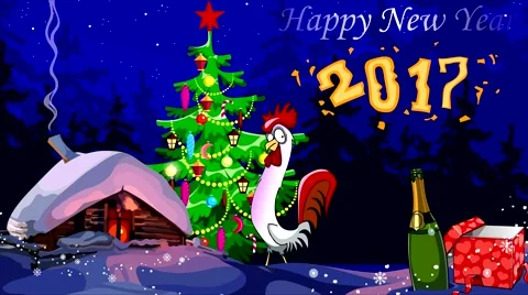 Animated new year greetings with the 2017 year of the rooster Stock Footage 66441902