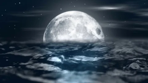 Animated night moon in the waves of the ocean Stock Footage 74860106
