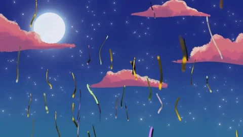 Animated Night Sky with Full Moon and Floating Golden Particles Stock Footage 341733691