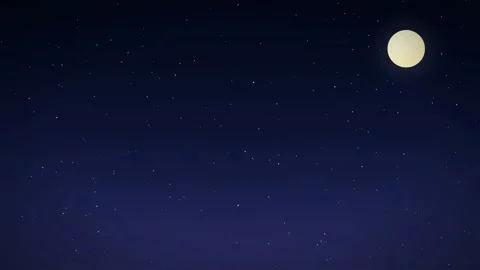 Animated night sky with a glowing full moon and twinkling stars in deep blue Video stock 345430448