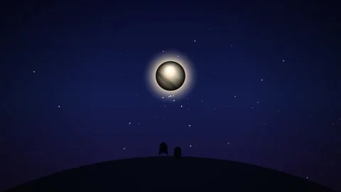 Animated Night Sky With Moon Planets And City Silhouette Stock Footage 340332014