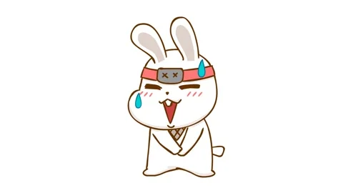 Animated Ninja Bunny Feeling Awkward and Sweating - White Background Stock Footage 282774385