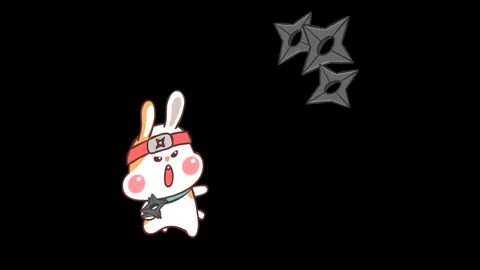 Animated Ninja Bunny Jumping and Throwing Shuriken Transparent Background Stock Footage 282777452